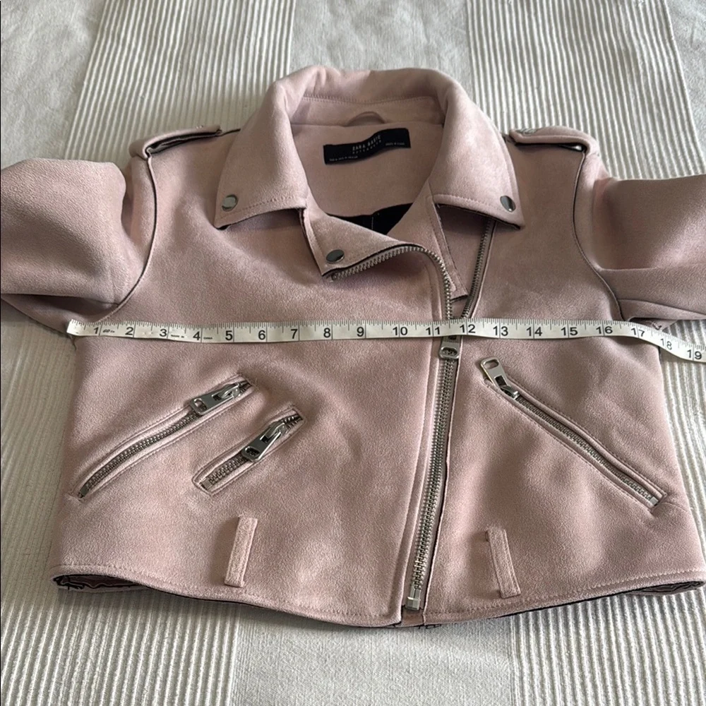 Zara Blush Pink Suede Cropped Moto Jacket Size Medium - Picture 2 of 8